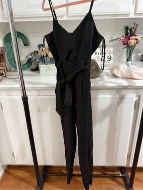 Windsor Black Spaghetti-Strap Tie-Waist Jumpsuit with Cutout